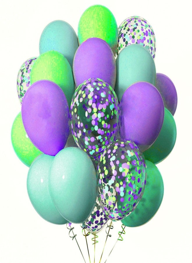 Aimto Blue Purple Green Balloons,Blue Purple and Green Confetti Balloon Theme Birthday Party,12 Inch,Pack of 50 - Image 1