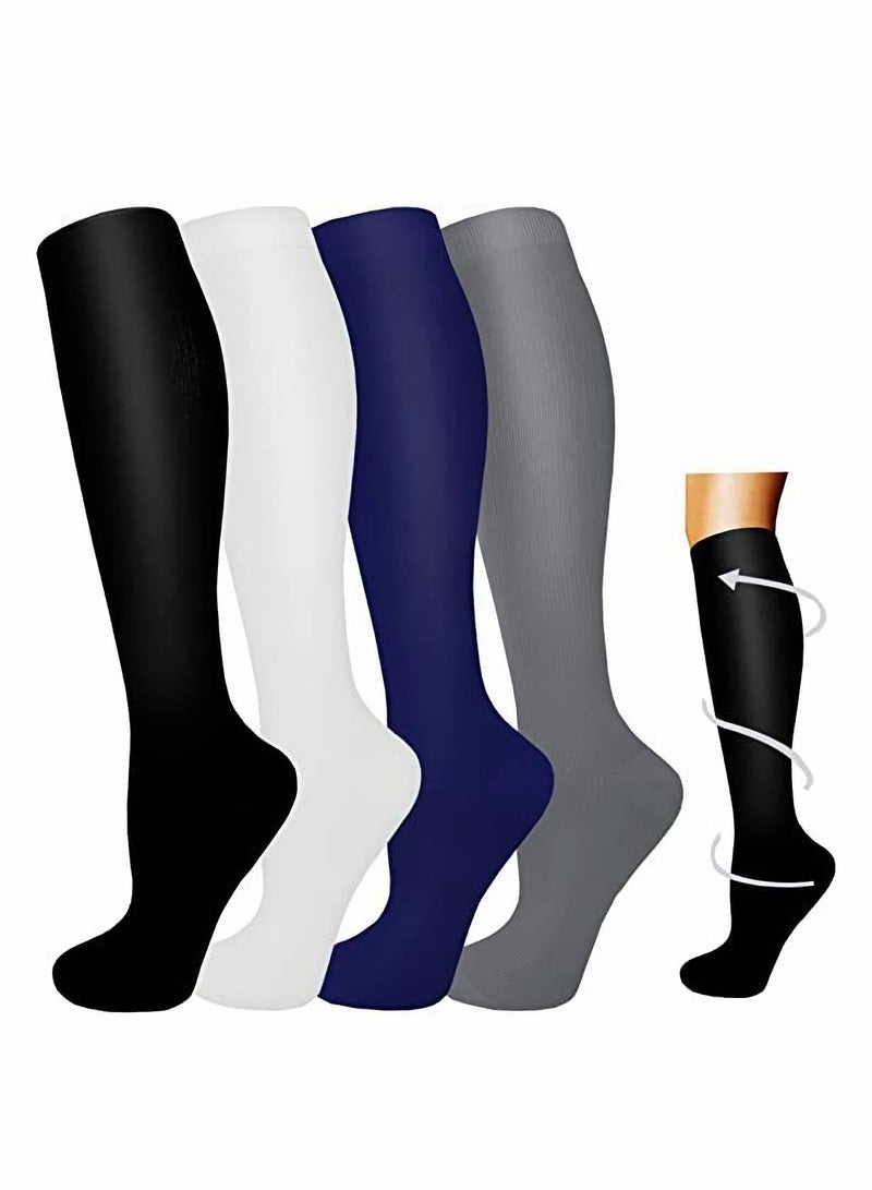 Excefore Compression Socks, 4 Pairs for Women and Men, 20-30 mmHg is Best for Athletic, Travel, Running, Fitness, Reduce Calf Pain Faster Recovery(Multicolors) L/XL - Image 1