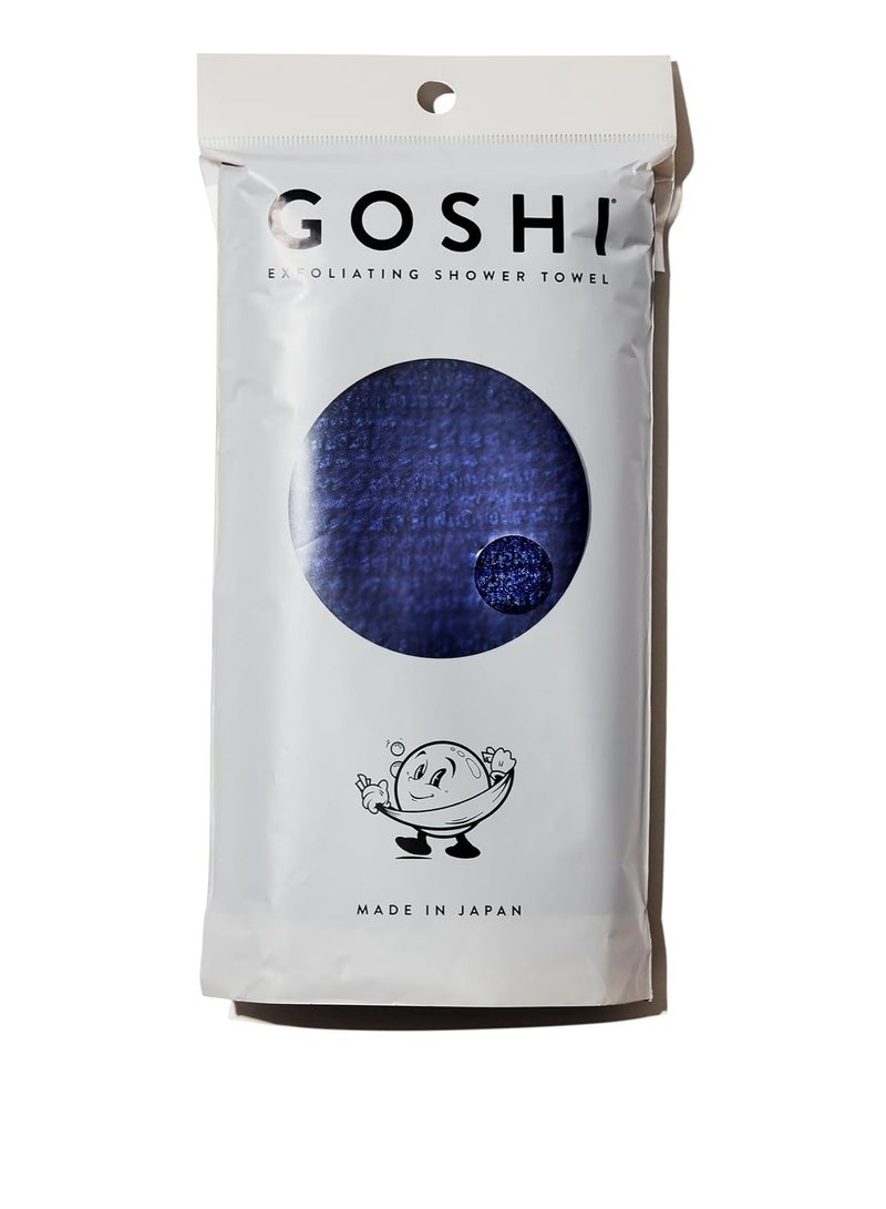 GOSHI GOSHI Exfoliating Shower Towel - Rip-Resistant Exfoliating Washcloth for All Skin Types - Indigo Blue - Made in Japan  - Image 1