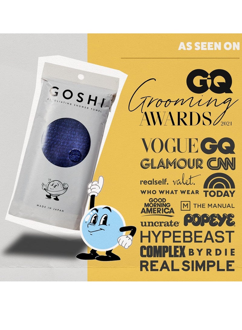 GOSHI GOSHI Exfoliating Shower Towel - Rip-Resistant Exfoliating Washcloth for All Skin Types - Indigo Blue - Made in Japan  - Image 4