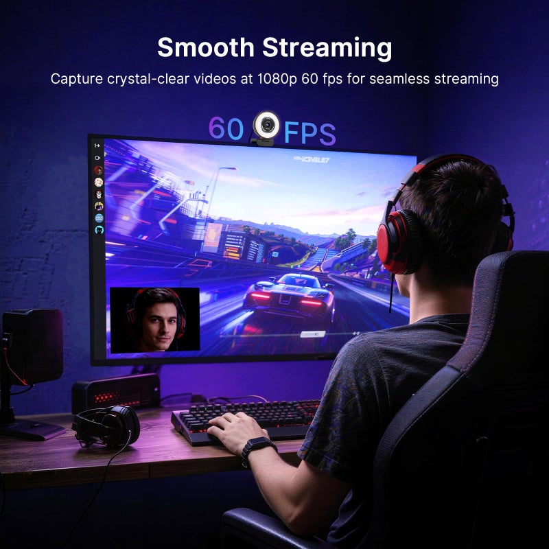 NexiGo N680E Pro 4K Webcam with Ring Light, PDAF Autofocus, 1080p 60FPS, Dual Noise-Canceling Mics, Privacy Shutter, USB Plug-and-Play for Zoom, Teams, Twitch, Google Meet - Image 5