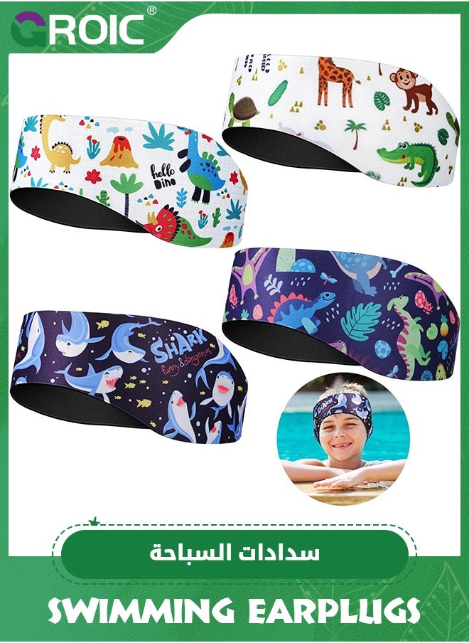GROIC 4 Pieces Kids Swimming Headband Adjustable Swimmer's Headband Waterproof Water Headband Ears Band Kids Swimming Ear Covers for Ear Protection (Dinosaur Style, 23.62 Inch)  - Image 1