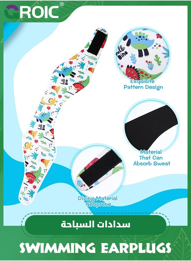 GROIC 4 Pieces Kids Swimming Headband Adjustable Swimmer's Headband Waterproof Water Headband Ears Band Kids Swimming Ear Covers for Ear Protection (Dinosaur Style, 23.62 Inch)  - Image 3