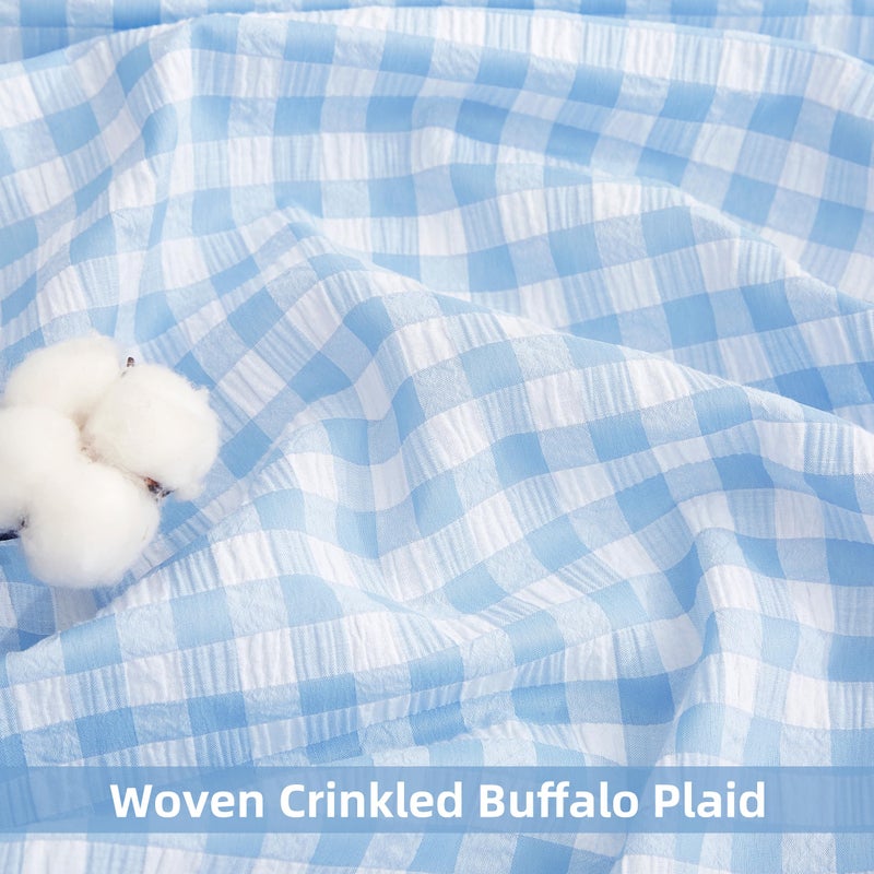 ZJDECOR Baby Blue Buffalo Plaid Ruffle Curtain Panels 84 Inches Long,Rustic Crinkled Not-See-Through Sheer Drapes,Shabby Chic Window Treatment for Bedroom Living Room,Rod Pocket,40" Wx84 L,Pack of 2 - Image 4