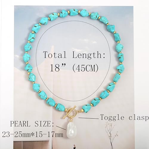 SOFYBJA Dainty 18K Gold Irregular Turquoise Pearl Pendant Necklace for Women Toggle Necklace Handmade Jewelry - Image 4
