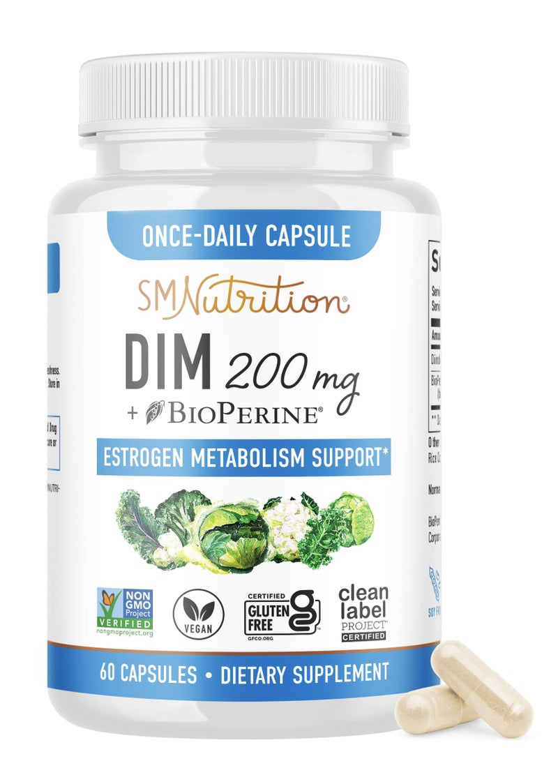 Generic DIM Supplement 200 mg | Estrogen Balance for Women & Men | Hormonal Acne Support, Hormone Balance, Menopause Support, Antioxidant Support | Clean Label Project Certified, Vegan, Soy Free | 60 Ct.  - Image 1