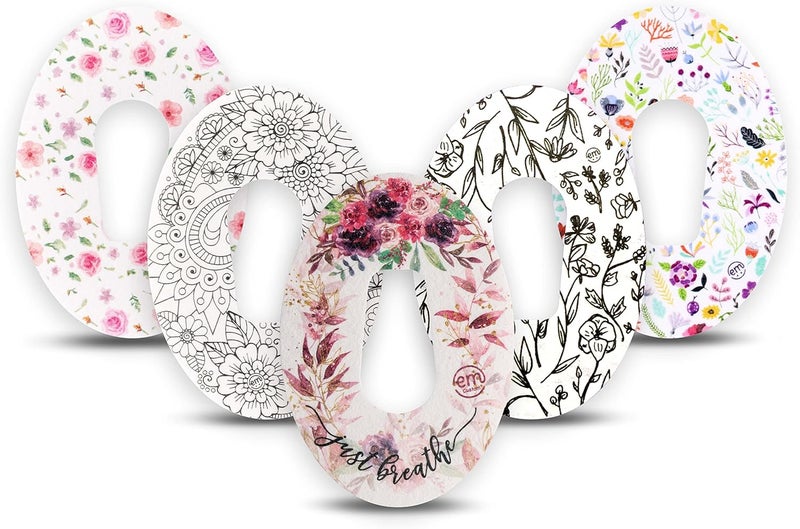 ExpressionMed - Adhesive Patches for Dexcom G6 (Pack of 5) - Made in The USA, Waterproof, Non-Fraying, Pre-Cut CGM Sensor Tapes (Spring Blooms)