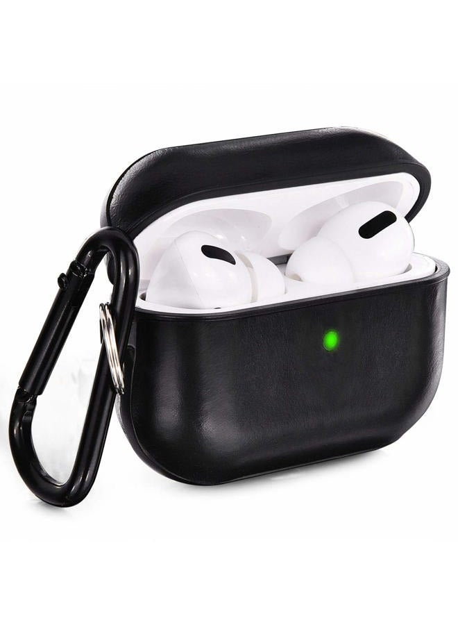 V-MORO Airpods Pro Case, Premium Leather Airpod Pro Case for Airpods Pro [Front LED Visible] Protective Airpod Pro Case Cover Black - Image 1