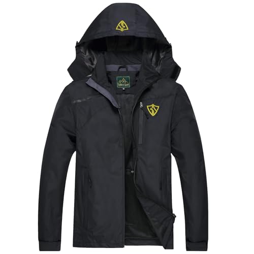 GIISAM Mens Rain Jacket Waterproof with Hood Lightweight Rain Coat Soft Shell Windbreaker Jackets for Men Hiking Travel Black - Image 1