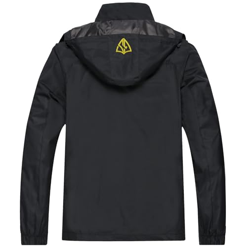 GIISAM Mens Rain Jacket Waterproof with Hood Lightweight Rain Coat Soft Shell Windbreaker Jackets for Men Hiking Travel Black - Image 2
