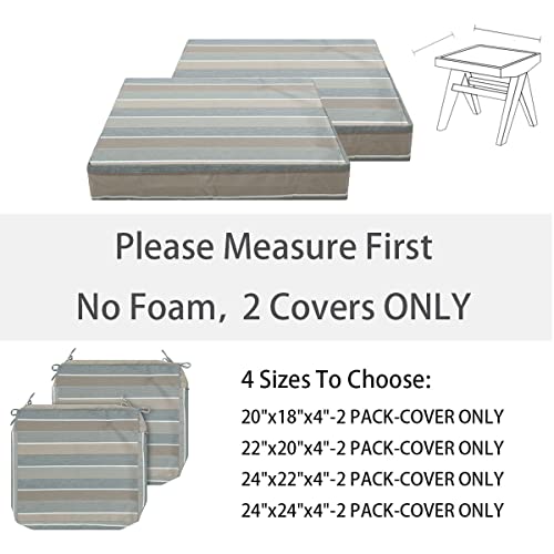 FUNHOME Outdoor Cushion Covers 24 x 22 x 4 inch,Set of 2,Replacement Seat Cushion Cover for Patio Furniture Chair,Water Resistant,Fade-Resistant Slipcover Only,No Insert(Gray Stipe) - Image 3
