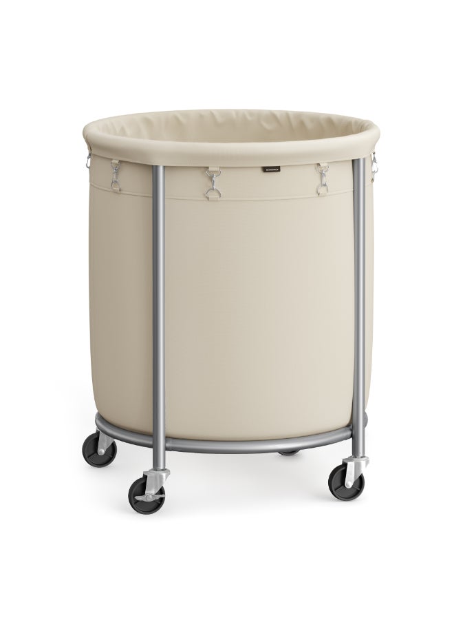 SONGMICS Laundry Basket with Wheels 60 x 60 x 81cm (170 L) with Wheels, Rolling Round Heavy-Duty Laundry Hamper Cart with Steel Frame and Removable Bag, 2 Locking Wheels, Cream White and Metallic Silver - Image 1