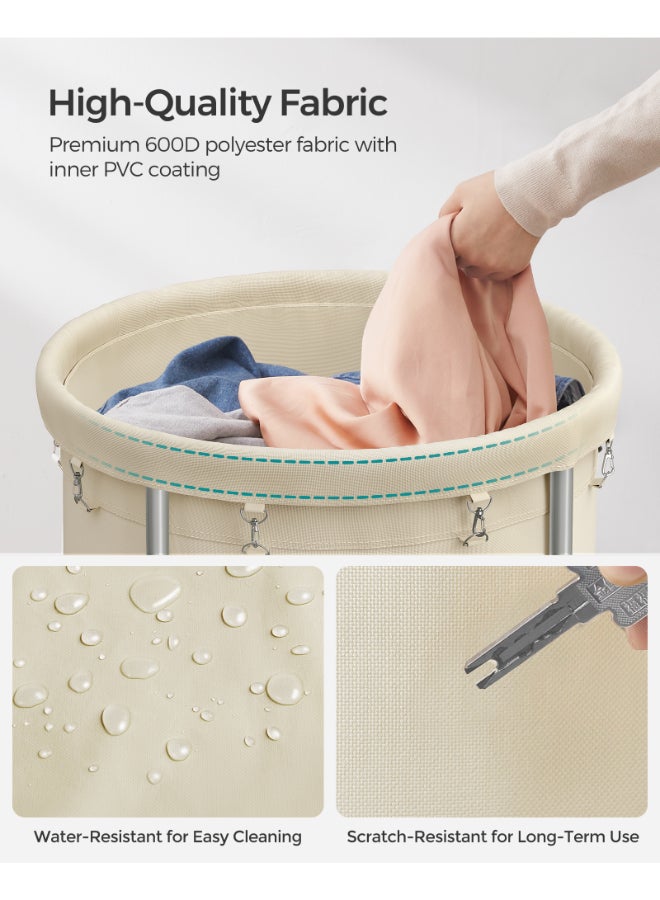 SONGMICS Laundry Basket with Wheels 60 x 60 x 81cm (170 L) with Wheels, Rolling Round Heavy-Duty Laundry Hamper Cart with Steel Frame and Removable Bag, 2 Locking Wheels, Cream White and Metallic Silver - Image 5