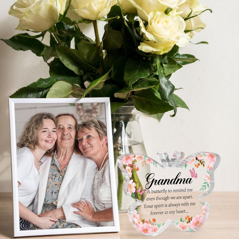 Hakumata Sympathy Gifts for Loss of Grandmother - Memorial Gifts for Loss of Grandma Remembrance Gifts Bereavement Gift Ideas Loss of Nana Gift Butterfly Acrylic Table Decoration Memorial Plaque - Image 2