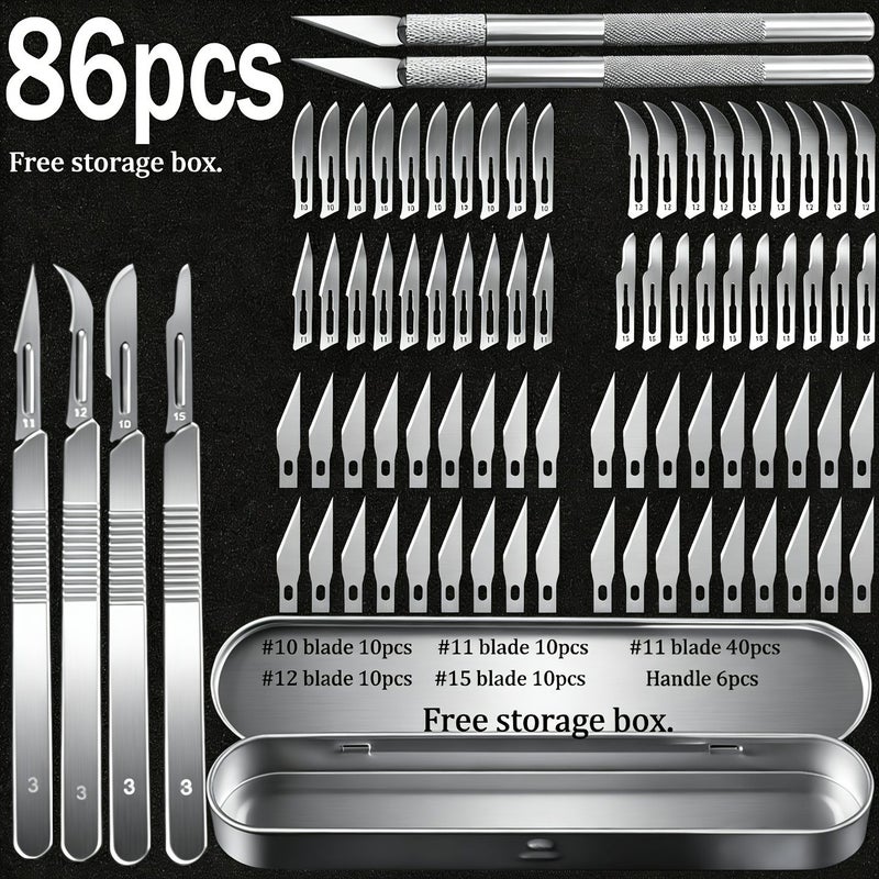 طقم سكاكين نحت يدوي مكون من 86 قطعة مع 80 شفرة و6 مقابض وصندوق معدني - Image 5