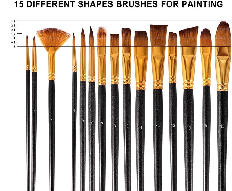 Artnery Artnery 15 Pcs Paint Brush Set Includes Canvas Bag with 1 Palette Knife and 1 Sponge for Acrylic, Watercolor Brush Drawing Painting Art  - Image 3