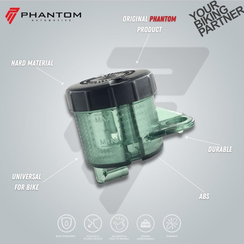PHANTOM Premium Universal Motorcycle Brake Fluid Reservoir & Clutch Master Cylinder Cover | ABS PC Brake Oil Tank Replacement | Compatible with All Bikes (Green) - Image 2