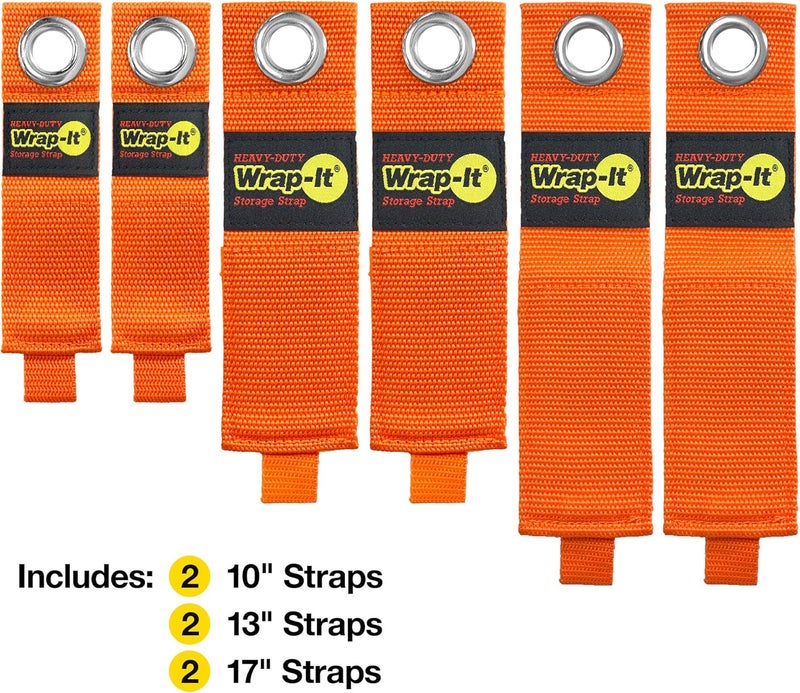Wrap-It Storage Heavy-Duty Straps (Assorted 6-Pack), Blaze Orange - Garage Organizer and Extension Cord Hanger and Electric Cord Organizers for Garage Gadgets - Image 3