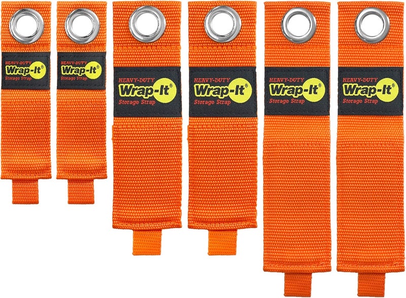 Wrap-It Storage Heavy-Duty Straps (Assorted 6-Pack), Blaze Orange - Garage Organizer and Extension Cord Hanger and Electric Cord Organizers for Garage Gadgets - Image 1