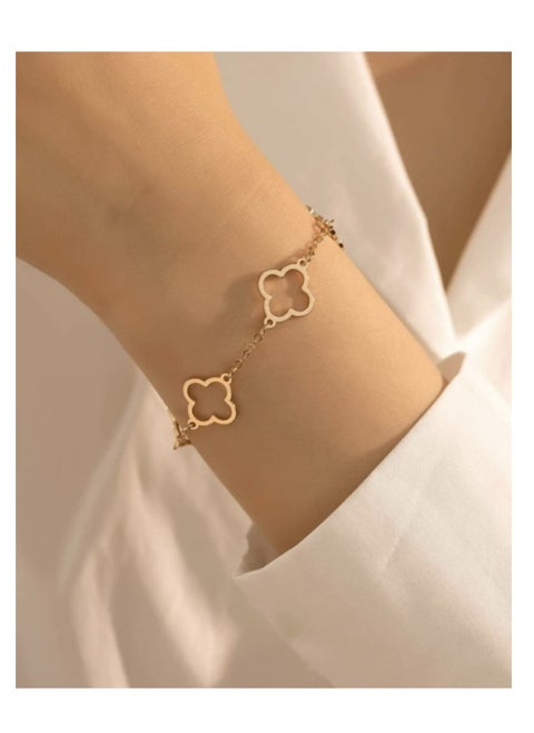Elegant and Modern Flower Design Bracelet in Gold