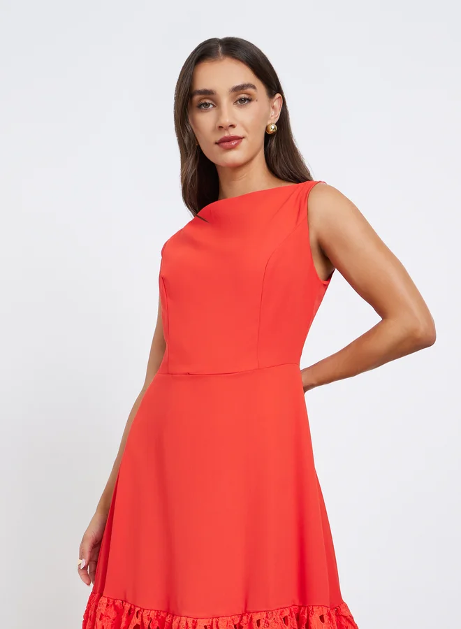 Styli Red Lace Hem Sleeveless A-Line Maxi Dress