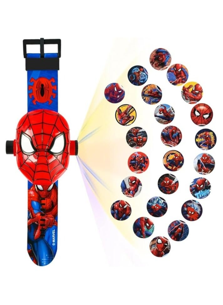 Beauenty Spiderman Watch Projector with 24 Superhero Figurines, Spider-Man Electronic Watch for Boys and Children, Projection Spiderman Toys - Image 1