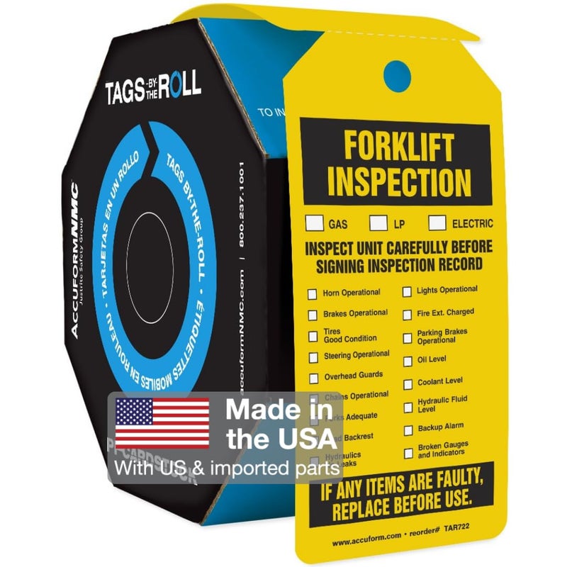 AccuformNMC 250 Inspection and Status Tags by-The-Roll, Forklift Inspection and Status, US Made OSHA Compliant Tags, Waterproof PF-Cardstock, Resists Tears, 6.25"x3", TAR722 - Image 1