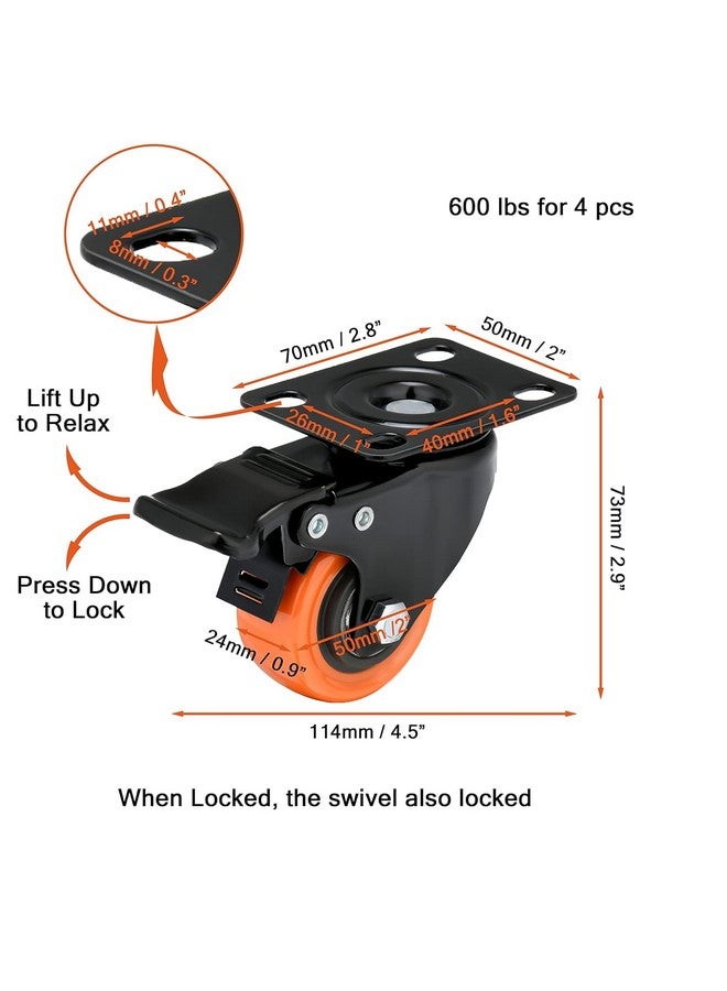 NB Crafted 2 Inch Swivel Caster Wheel for Furniture, Bed, Sofa, Table Counter Moving with - 360 Degree Rotating (2 with Brakes & 2 Without) Heavy Duty (Pack of 4) - Image 2