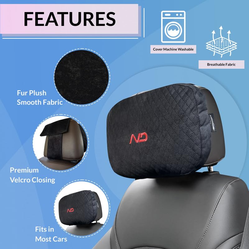 Neodrift ‘RearFlex’ (Set of 2) | (Color - Black) Car Back Seat Neck Rest Cushion Ergonomic Neck Support with Premium Fiber Fill, Pain Relief for Neck and Shoulder - Image 3