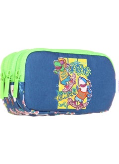 KAUKKO Three Compartment Green Blue Skateboard Boys Pencil Bag 
