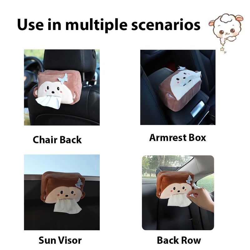 MULZI Stylish Velvet Car Tissue Box Holder for Car Animal Faces Cute Cartoon Multifunctional Portable Car Tissue Paper Holder for Car Interior Decoration Accessories (Monkey) - Image 4