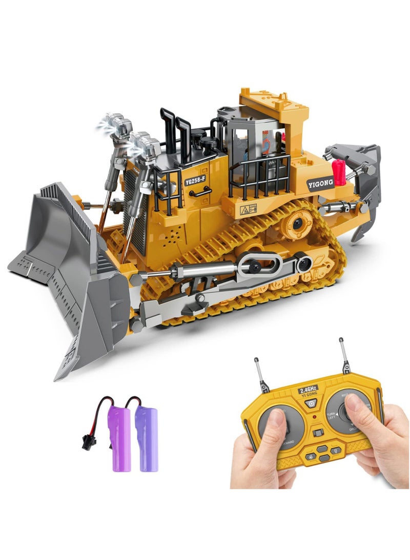 XiuWoo RC Bulldozer Toys for Boys, Construction Remote Control Bulldozer with Metal bulldozing Shovel Lights and Sounds for Kids Boys  - Image 1