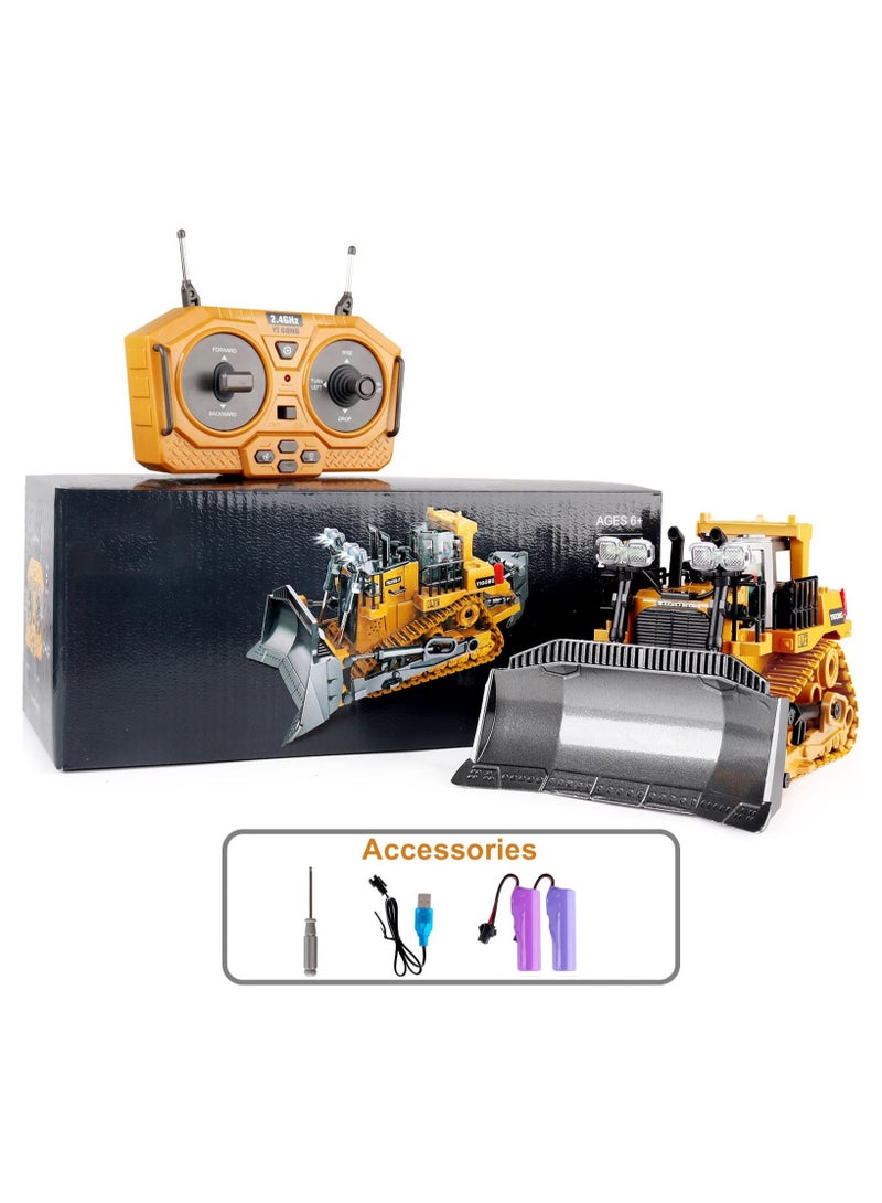 XiuWoo RC Bulldozer Toys for Boys, Construction Remote Control Bulldozer with Metal bulldozing Shovel Lights and Sounds for Kids Boys  - Image 5