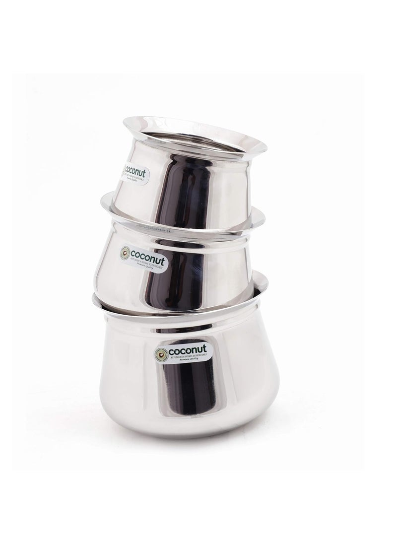 Coconut coconut Stainless Steel Arcot Handi, 400ML, 500ML & 650ML, 3 Piece (Silver) 