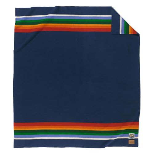 Pendleton National Park Blanket Full 80" x 90" - 100% Wool, Soft and Durable Throw for Home & Outdoor Adventures, Iconic Park Stripes Collectible Keepsake - Crater Lake Navy - Image 1