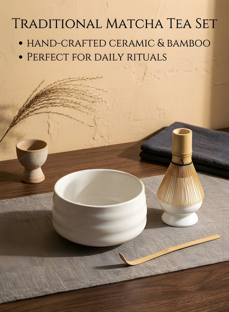 Beauenty Japanese Matcha Tea Set 7-Piece Traditional Matcha Whisk Set with Matcha Bowl Bamboo Whisk Scoop Whisk Holder Stainless Steel Sifter Perfect Kit for Authentic Matcha Tea Ceremony (White) - Image 5