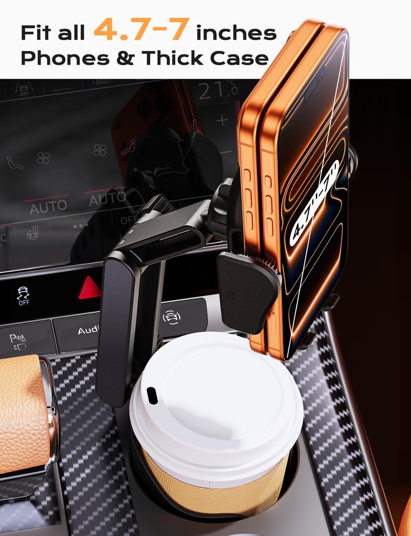TAZENI 2-in-1 Cup Holder Cell Phone Holder for Your Car Bottle Friendly Cup Cell Phone Holder Mount for Car Height Adjustable Sturdy Fit 4.7-7 inches Phones - Image 3