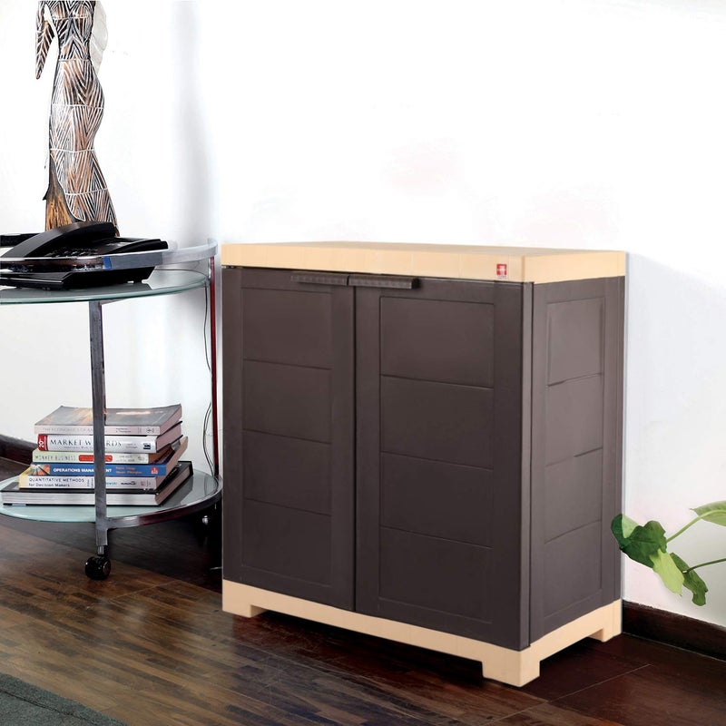 Cello Cello Novelty Compact Plastic Shoe Rack Brown Beige Shoe Storage Strong and Durable Space Organizer 2 doors Shoe Rack for Living Room Home Office 3 Years Warranty Manufacturing defect - Image 1