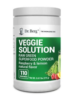 Dr. Berg's Veggie Solution, Organic Super Greens Powder with Spirulina, Raw Green Powder Superfood, Vegetable Powder Supplement with Vitamins, Minerals, Enzymes, and Phytonutrients  110 Servings