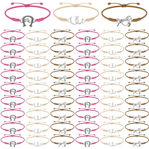 Sureio 48 Pcs Horse Bracelet Gifts Bulk Rope Braided Bracelet Gifts Goodie Party Favors Western Cowgirl Cowboy Wedding Bridal Shower Bracelets for WomenHorseElegant48 Pcs - Image 1