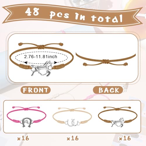 Sureio 48 Pcs Horse Bracelet Gifts Bulk Rope Braided Bracelet Gifts Goodie Party Favors Western Cowgirl Cowboy Wedding Bridal Shower Bracelets for WomenHorseElegant48 Pcs - Image 5