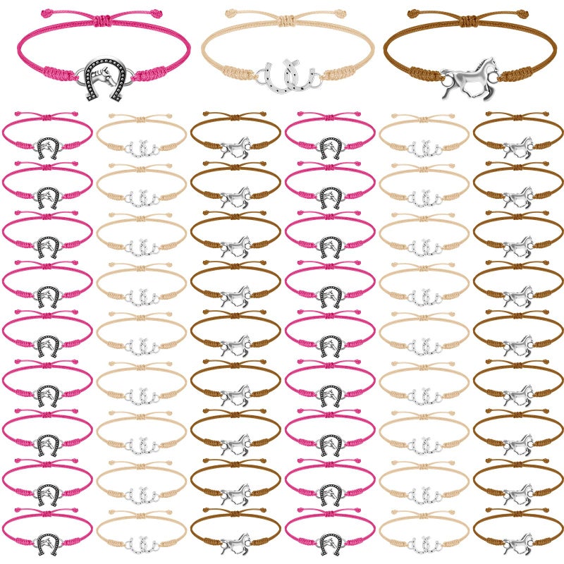 Sureio 48 Pcs Horse Bracelet Gifts Bulk Rope Braided Bracelet Gifts Goodie Party Favors Western Cowgirl Cowboy Wedding Bridal Shower Bracelets for WomenHorseElegant48 Pcs - Image 2