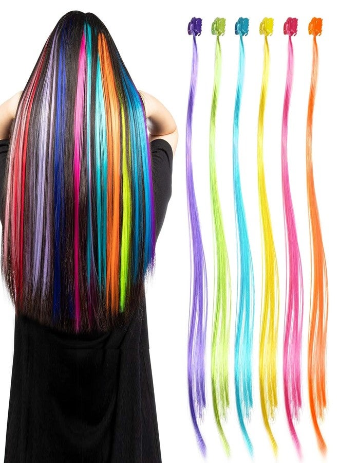 MILAPARK CRAFTS 6pcs Clip-In Colorful Hair Extensions for Kids – Glitter Highlights, Synthetic Hair Streaks, Multicolor Strips for Girls, Birthday Party Dress-Up, Cosplay & DIY Styling - Image 1