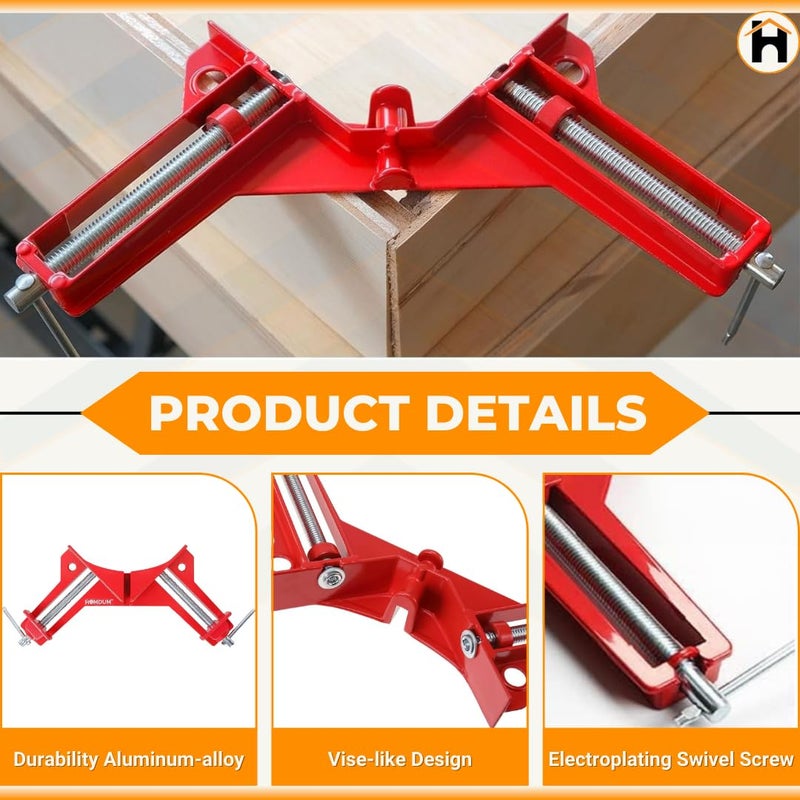 Homdum 90 Degree Corner Clamp DIY Woodworking Framing Holder Tool for Right Angle Picture Frame Clamping with one finger rotating screw jaw Pack of 2 Pieces - Image 2