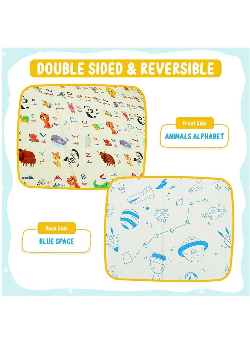 Junior Kingdom - Junior Kingdom Baby Playmat Extra Large Foam Foldable Reversible Playmat Baby Crawling Mat Room Decor Transforms into Large Fun Activity Gym Alphabets & Spaceship Printed 180 X 200 X 1 cm - Image 1