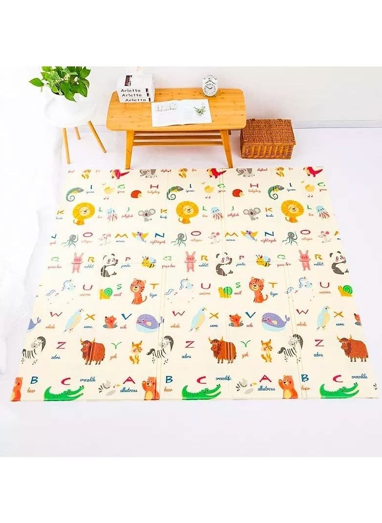 Junior Kingdom - Junior Kingdom Baby Playmat Extra Large Foam Foldable Reversible Playmat Baby Crawling Mat Room Decor Transforms into Large Fun Activity Gym Alphabets & Spaceship Printed 180 X 200 X 1 cm - Image 1
