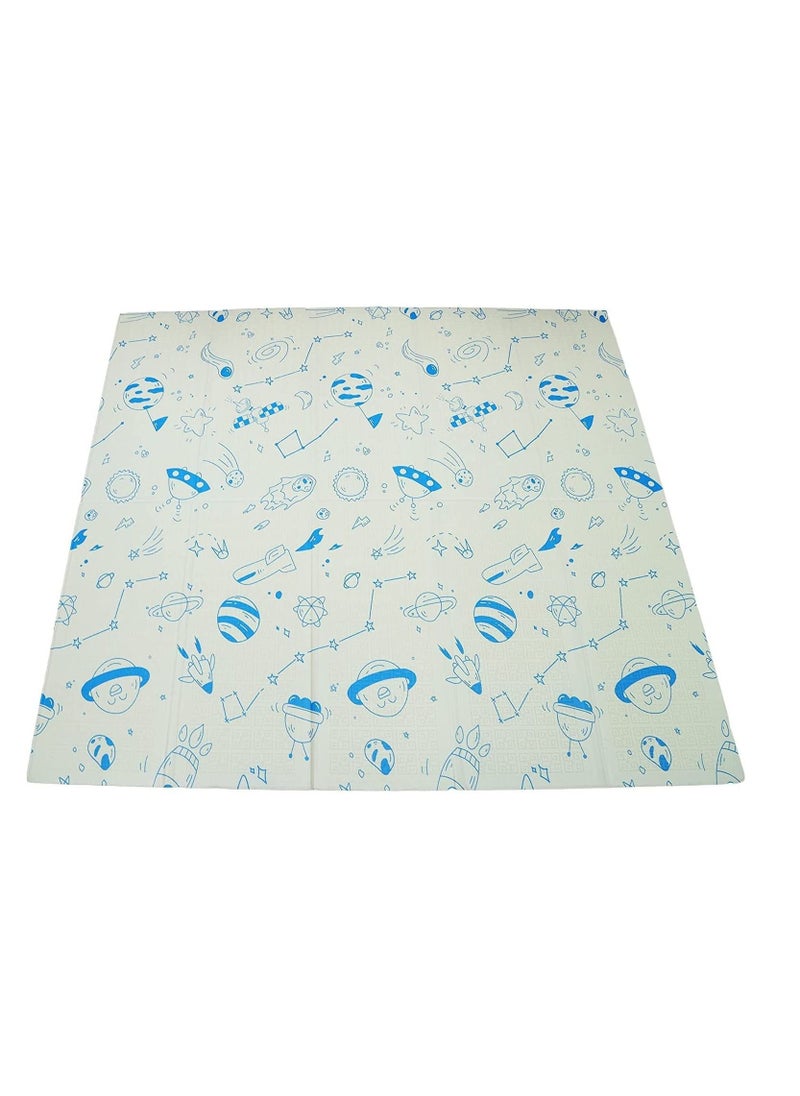 Junior Kingdom - Junior Kingdom Baby Playmat Extra Large Foam Foldable Reversible Playmat Baby Crawling Mat Room Decor Transforms into Large Fun Activity Gym Alphabets & Spaceship Printed 180 X 200 X 1 cm - Image 1
