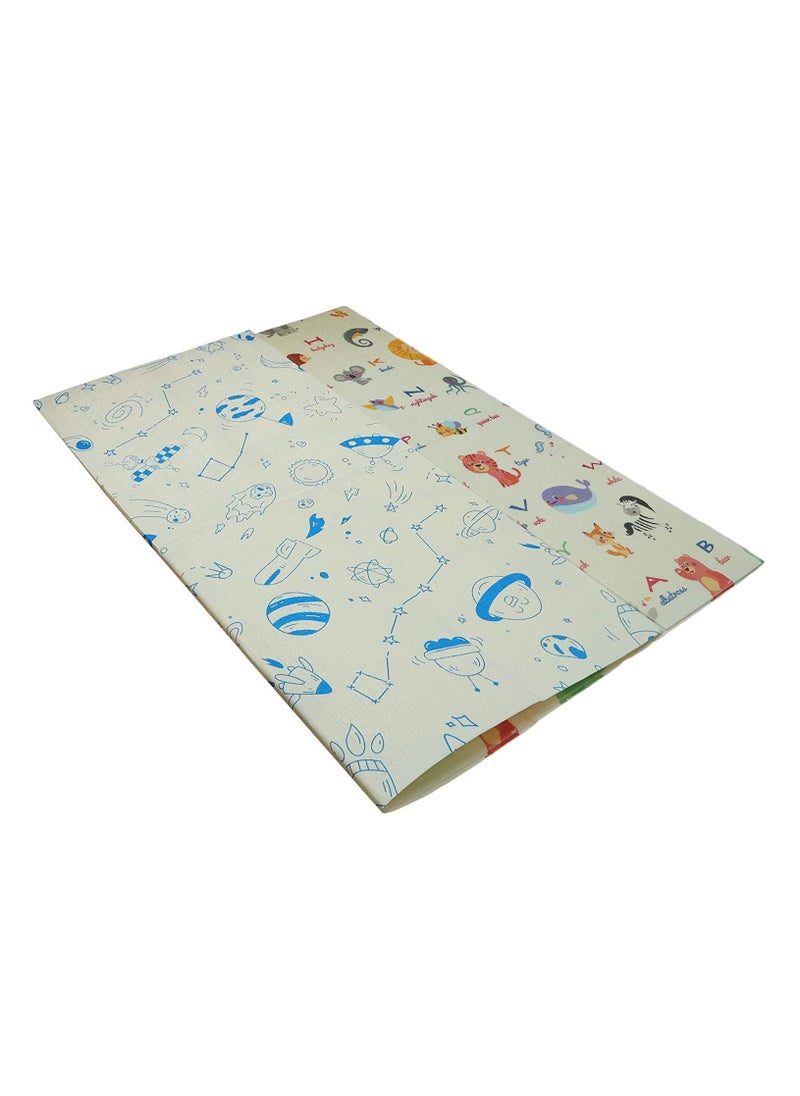 Junior Kingdom - Junior Kingdom Baby Playmat Extra Large Foam Foldable Reversible Playmat Baby Crawling Mat Room Decor Transforms into Large Fun Activity Gym Alphabets & Spaceship Printed 180 X 200 X 1 cm - Image 1