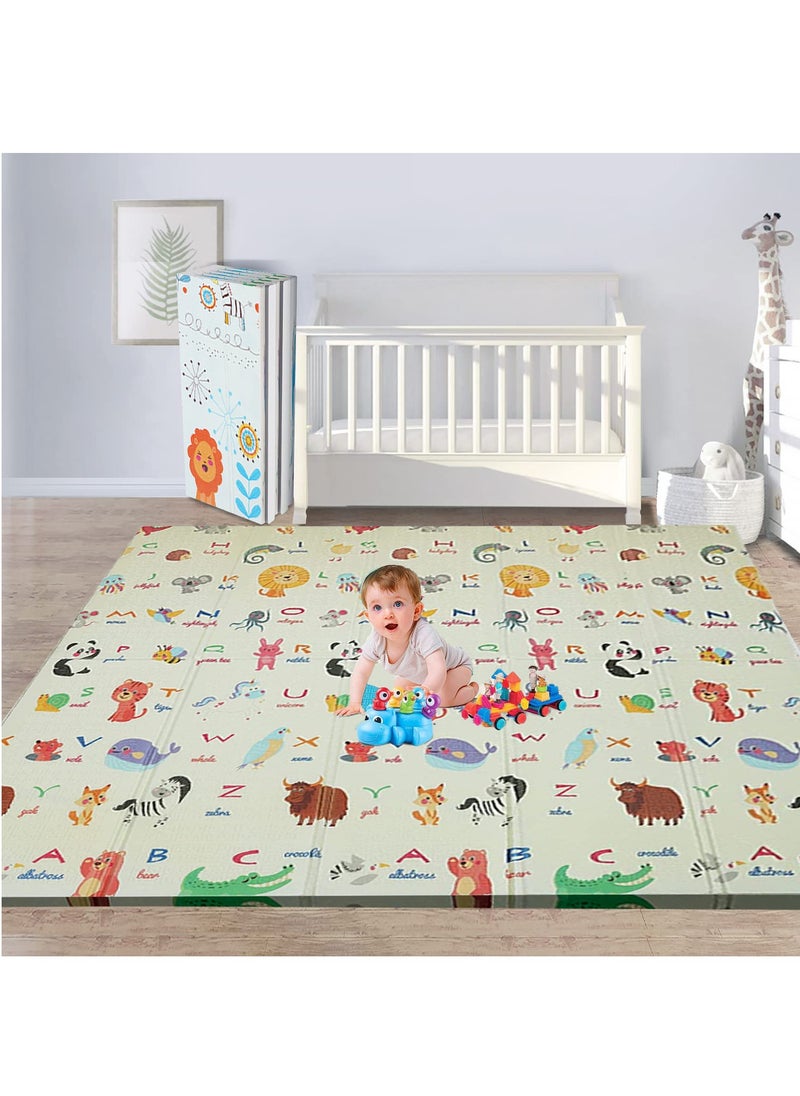 Junior Kingdom - Junior Kingdom Baby Playmat Extra Large Foam Foldable Reversible Playmat Baby Crawling Mat Room Decor Transforms into Large Fun Activity Gym Alphabets & Spaceship Printed 180 X 200 X 1 cm - Image 1