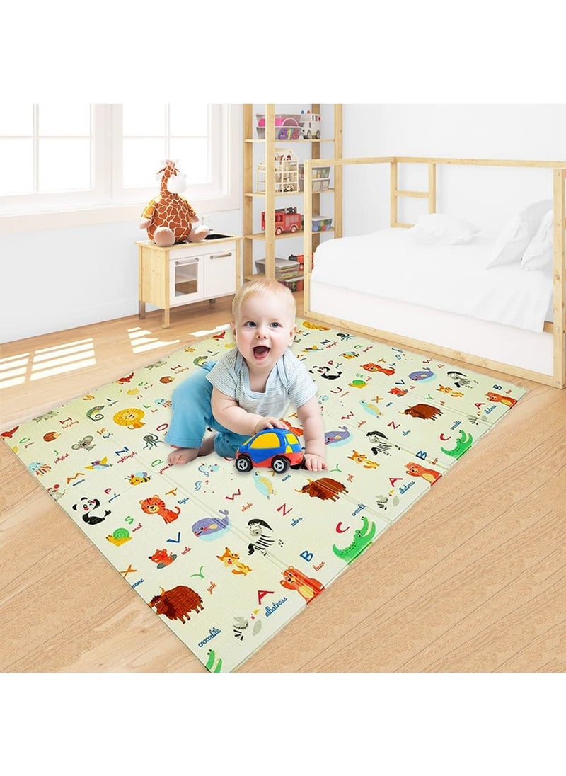 Junior Kingdom - Junior Kingdom Baby Playmat Extra Large Foam Foldable Reversible Playmat Baby Crawling Mat Room Decor Transforms into Large Fun Activity Gym Alphabets & Spaceship Printed 180 X 200 X 1 cm - Image 1